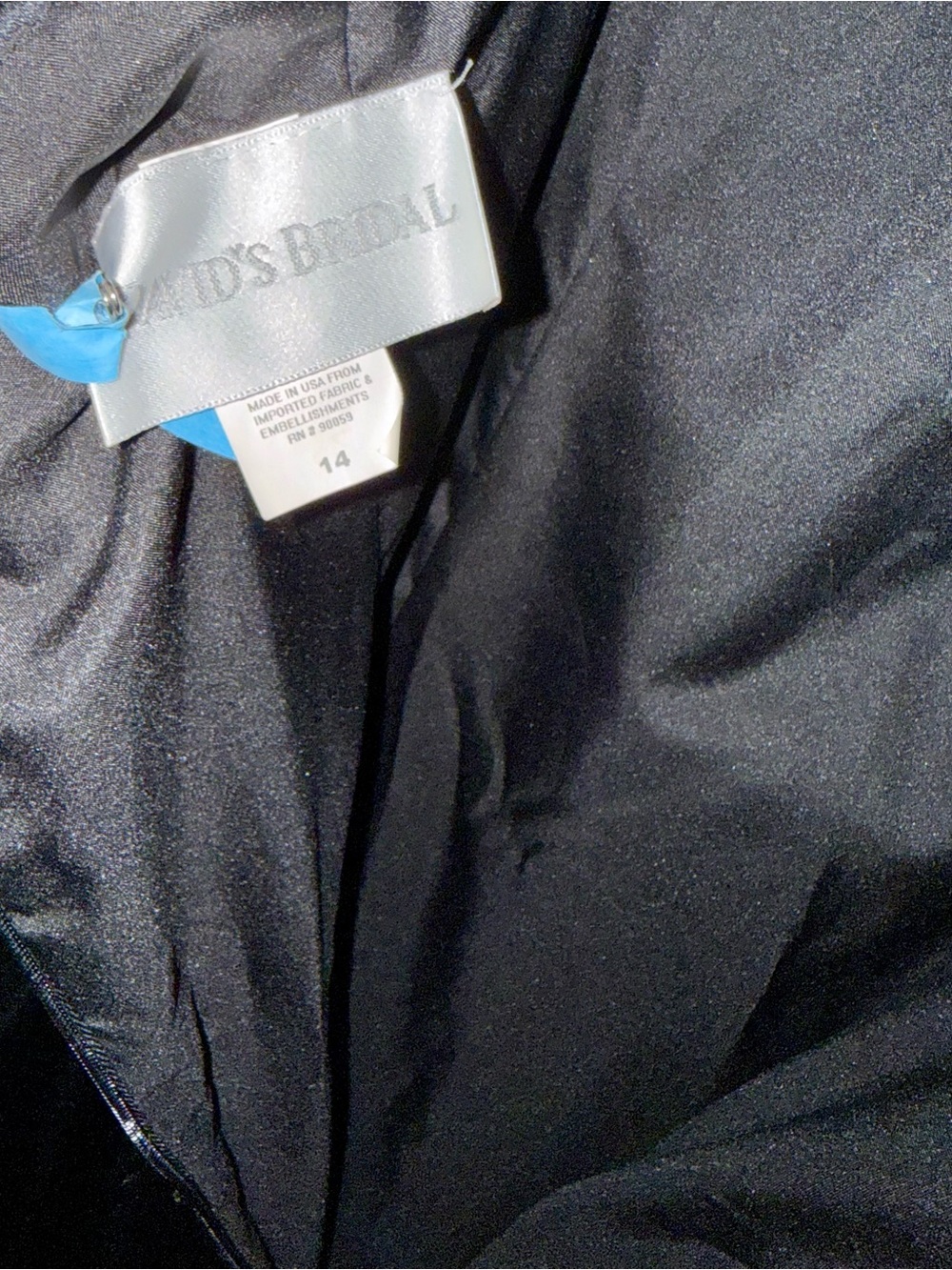 David's Bridal Black Satin A-Line Gown with Jewel Detail - Picture 6 of 7